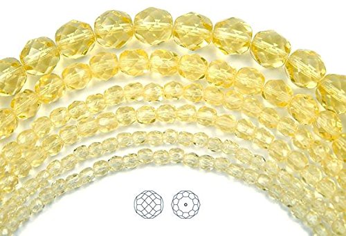 8mm (51 Beads) Jonquil, Czech Fire Polished Round Faceted Glass Beads, 16 inch Strand