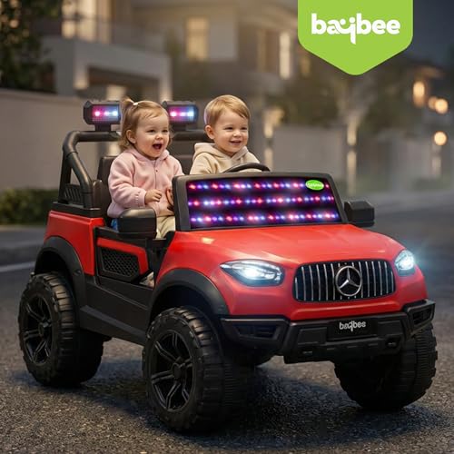 Image of Baybee BeastX Battery Operated Jeep for Kids with Parental Control | Baby Ride On Electric Car with RGB Lights, Music & Swing Mode | Rechargeable Battery Car for Kids 2 to 6 Years (Red)