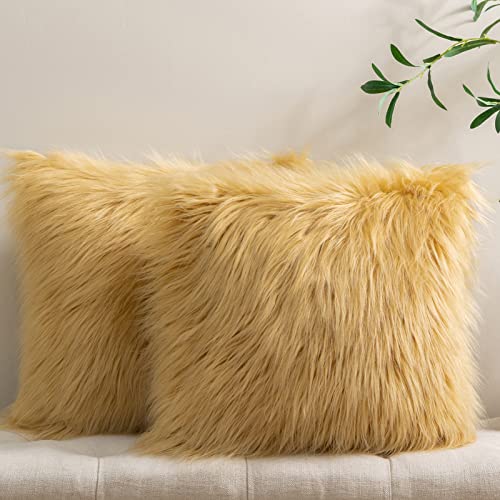 Image of Phantoscope Set of 2 Decorative New Luxury Series Merino Style Ginger Fur Throw Pillow Case Cushion Cover 20 inch x 20 inch 50 x 50 cm