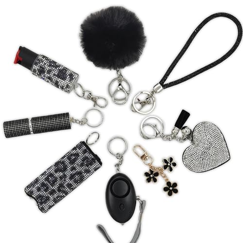 KLKOKVKE Gift Keychain Set for Women Including Wrist Strap Heart Accessory Petal Decor and Pom Pom White
