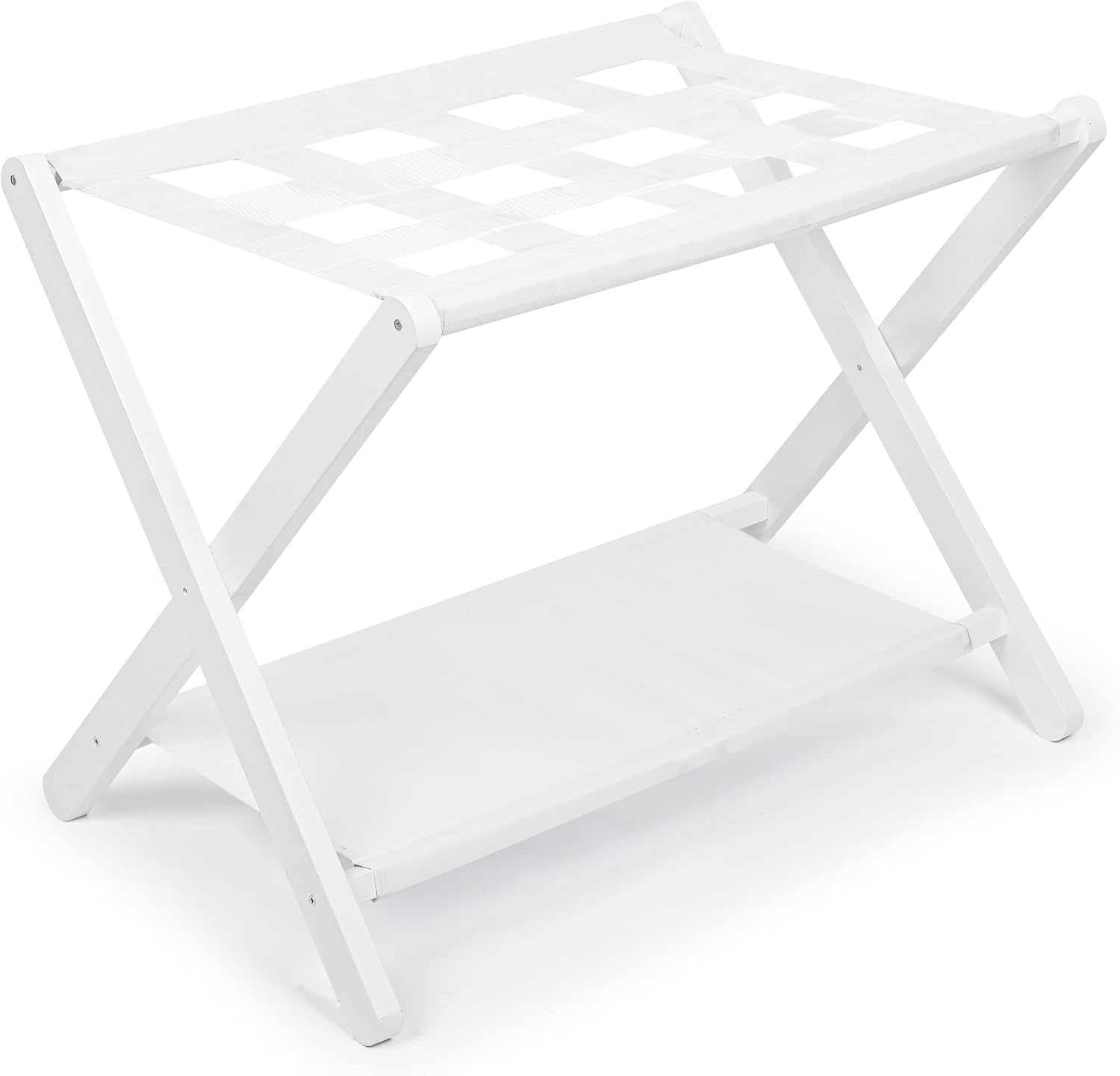 VASMIA Luggage Rack,Bamboo Suitcase Stand with Storage Shelf,Folding Luggage Stand for Guest Room,Hotel,Bedroom,Heavy-Duty, Holds up to 131 lb, White White-1pack
