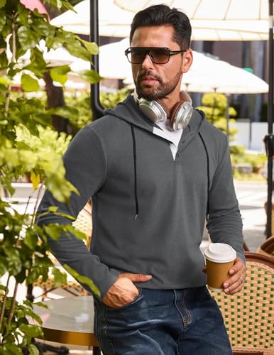Vssjavun Mens Hoodie Pullover Long Sleeve Casual Henley Shirts Slim Fit Hooded Athletic Shirt with Drawstring4