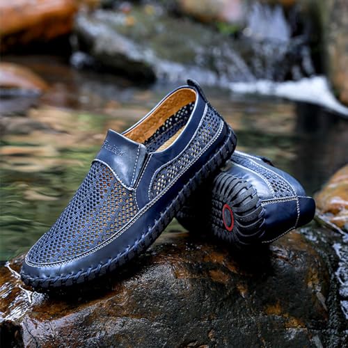 Men's Breathable Hollow Handmade Loafers Leather Breathable Mesh Fashion Slip Boat Shoes Business Formal Casual Walking Shoes3