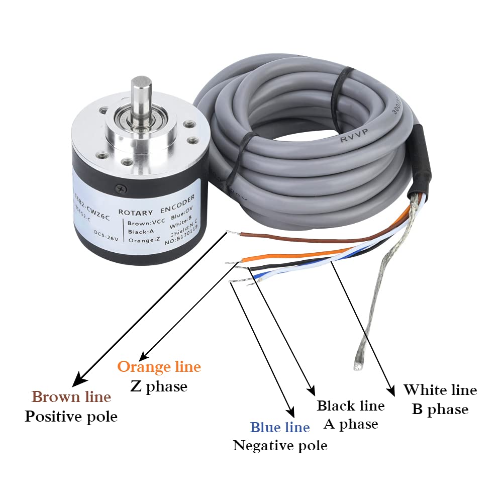 Encoder rotativo incrementale 38mm, con 3 viti, encoder per uso generico DC5~26V, encoder incrementale con mandrino in acciaio inossidabile.(360P/R)
