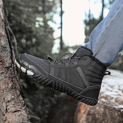 Image of Men's and Women's Barefoot Hiking Boots | Zero Drop Winter Snow Boots with Wide Toe Box | Slip-On Waterproof Ankle Booties | Minimalist Five-Finger Sneakers for Outdoor Hiking and Walking