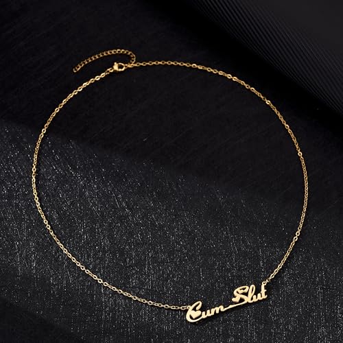 Cum Slut Necklace, Gold Plated or Silver Colored Stainless Steel CumSlut Necklace4