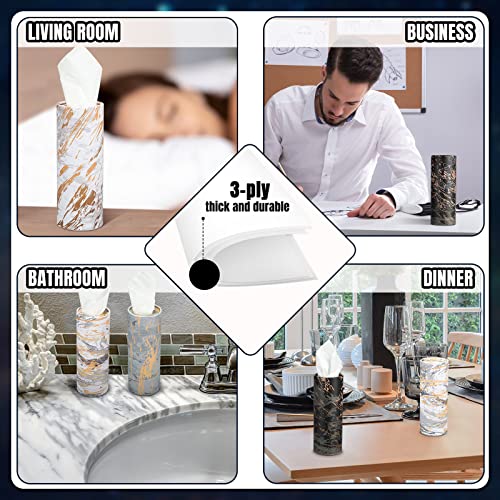Image of Thenshop 24 Pack Car Tissue Holder 3 Ply Facial Tissue Bulk Marble Modern Tissues Cylinder Travel Round Boxes Fits Car Cup Holders Small Tissues Container for Home Bathroom Everyday Refill