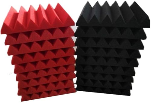 Miniatura 5 de Paquete de 48 paneles de espuma acústica negra y roja de 2 x 12 x 12 pulgadas, insonorizantes, de espuma de estudio, incombustible, de alta calidad,