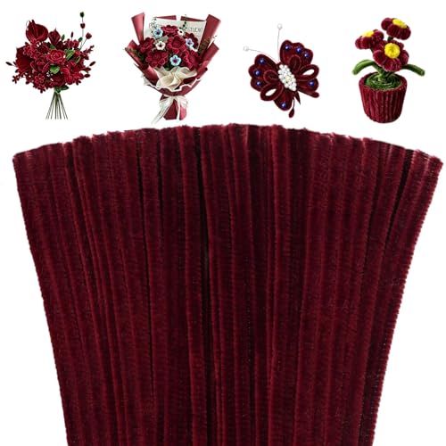 Image of Mnuizu 200Pcs Pipe Cleaners Bulk Craft Supplies Chenille Stems Pipe Cleaner | Pipecleaners Crafts Supplies for Flower Making, DIY Art Crafts, Festival Decorations, Wine Red