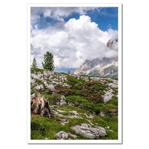 Paysage de montagne en poster dans un cadre noir pour créer une ambiance nature au salon