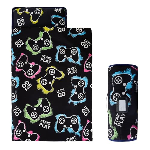 Image of MORAIS Toddler Nap Mat with Pillow and Blanket, 52 inch x 20 inch Lightweight and Soft Nap Mat for Preschool, Daycare, Travel Sleeping Bags