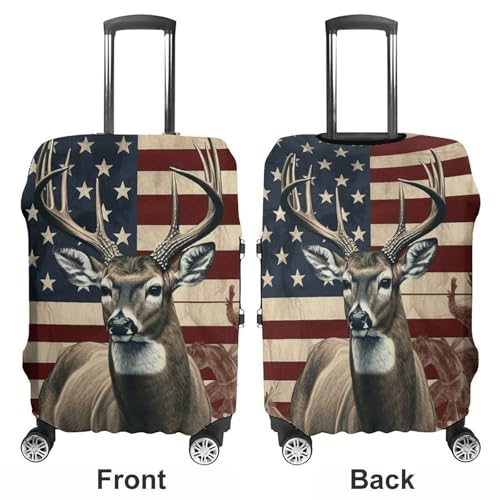 Travel Luggage Cover Elastic Suitcase Protector Anti-Scratch Washable Americana Flag Deer Luggage Sleeve Tsa Approved Carry on Covers Baggage Cover Fits 18-32 Inch Luggages3