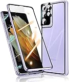 Anti-Spy Funda para Samsung Galaxy S21 Ultra 5G Carcasa,360° Proteccion Funda con Anti-Peep Privacy Vidrio Templado Cover,Adsorción Magnética Rugged Metal Bumper Anti-pío Case para S21 Ultra-Púrpura