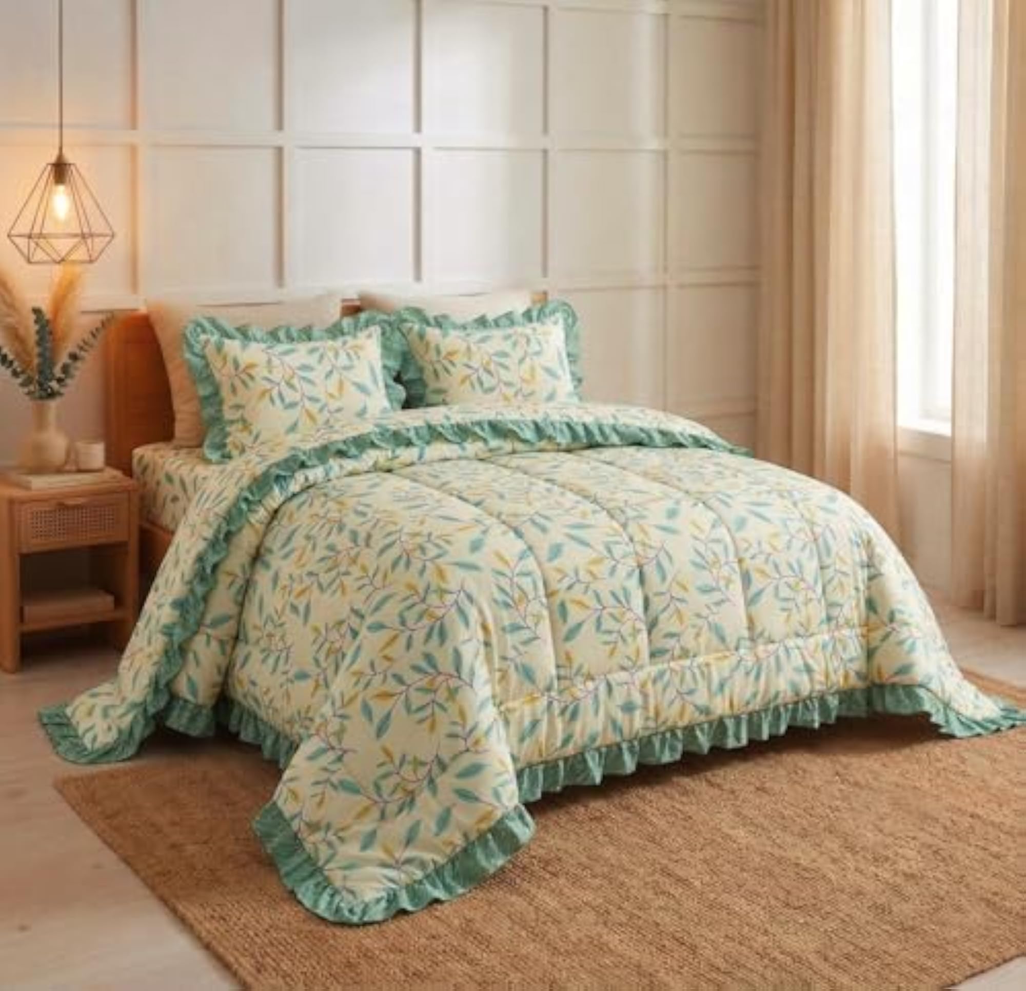4 Piece Cotton Feel Bed in a Bag Set with Comforter & Pillow Covers