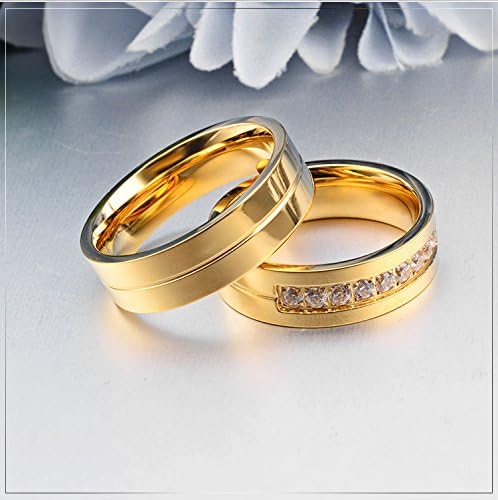 Vista 7 de LANHI Anillos de compromiso de acero inoxidable de 0.236in para él y ella, con circonita cúbica