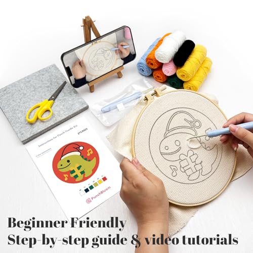 Image of Christmas Punch Needle Kit for Adult Beginner, Easy Punch Embroidery Starter Set with Instruction, Fun DIY Needle Point Craft for Home Decor & Holiday Gift Idea(2pcs Dino & Penguin)