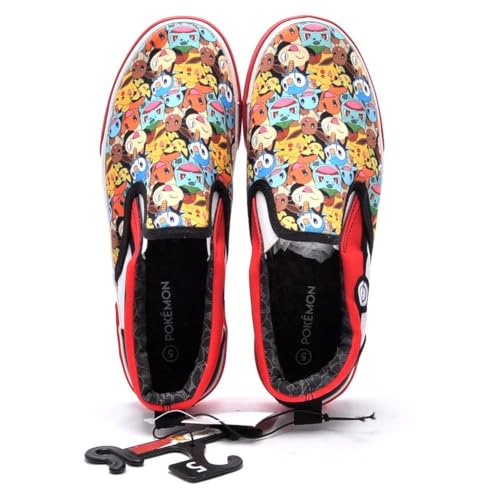 Pokemon The Original Four Types Boy's Low Top Slip On Shoes- Size 2 Red