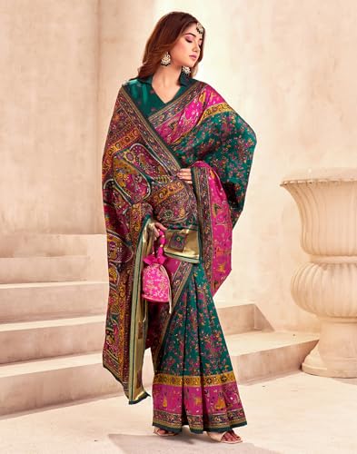 Image of SIRIL Women's Silk Kashmiri Minakari Jacquard Saree With Unstitched Blouse Piece