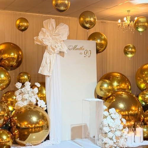 Image of Gold Round Foil Balloons 32 Inch 5 Pcs 4D Ball Balloons Metallic Golden Balloon Ornament Mylar Balloon Chrome for Birthday Graduation Wedding Anniversary New Year Disco Party Decorations