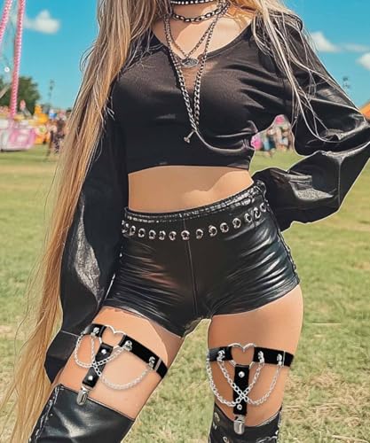 Thigh High Garter Belt Adjustable Rock Heart Gothic Leg Suspender Belts Rave Party Thigh Lingerie for Women(2 PCs)2