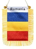 JBSJBS Romania Hanging Flag Mini Small Rumanian Car Window Flags Banners Rearview Mirror Décor Romania Flags with Suction Cup Golden Fringed Double Sided 3 X 5 Inch