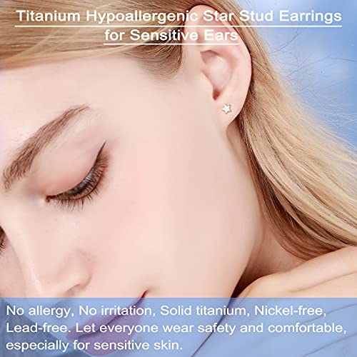 Titanium Earrings, Hypoallergenic Stud Earrings for Women Men Sensitive Ears Star/Moon/Lightning Bolt/Open Heart Premium High Polished (Shiny Grey)4