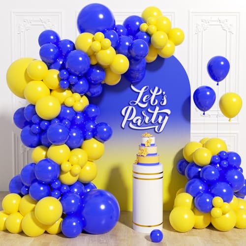 131pcs Blue and Yellow Balloons Arch Kit with Royal Blue Yellow Balloons for Lemon Graduation Birthday Party Decorations