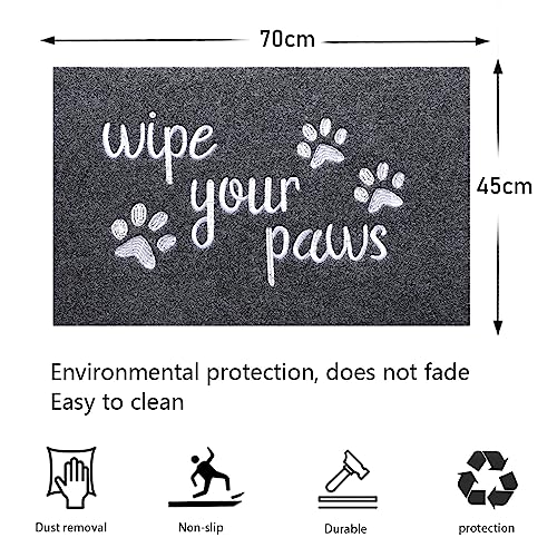 HLFMVWE Front Welcome Entrance Door Mats Mud Absorbent Resist Dirt Durable Rugs for Indoor Outdoor Entry Garage Patio High Traffic Areas Shoe Rugs (Gray&Wipe your Paws) 45 x 70 cm - Image 3