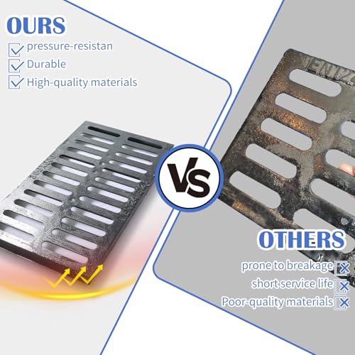 Image of Cast Iron Drain Grate, 17.3 * 4.5in Outdoor Drain Cover, B125 Class Ductile Iron Channel Drainage Grates, Heavy Duty Sewer Grate,Black Rectangle Drain Grate for Yard,Driveway,Concrete Floor.
