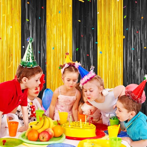 Image of Black and Gold Party Streamers Decoration, 2Pack Graduation Tinsel Backdrop Party Decorations, Foil Fringe Backdrop for 2025 NYE /Anniversary /Farewell /Cocktail /Prom /EID /Birthdays Xmas Wedding Decors