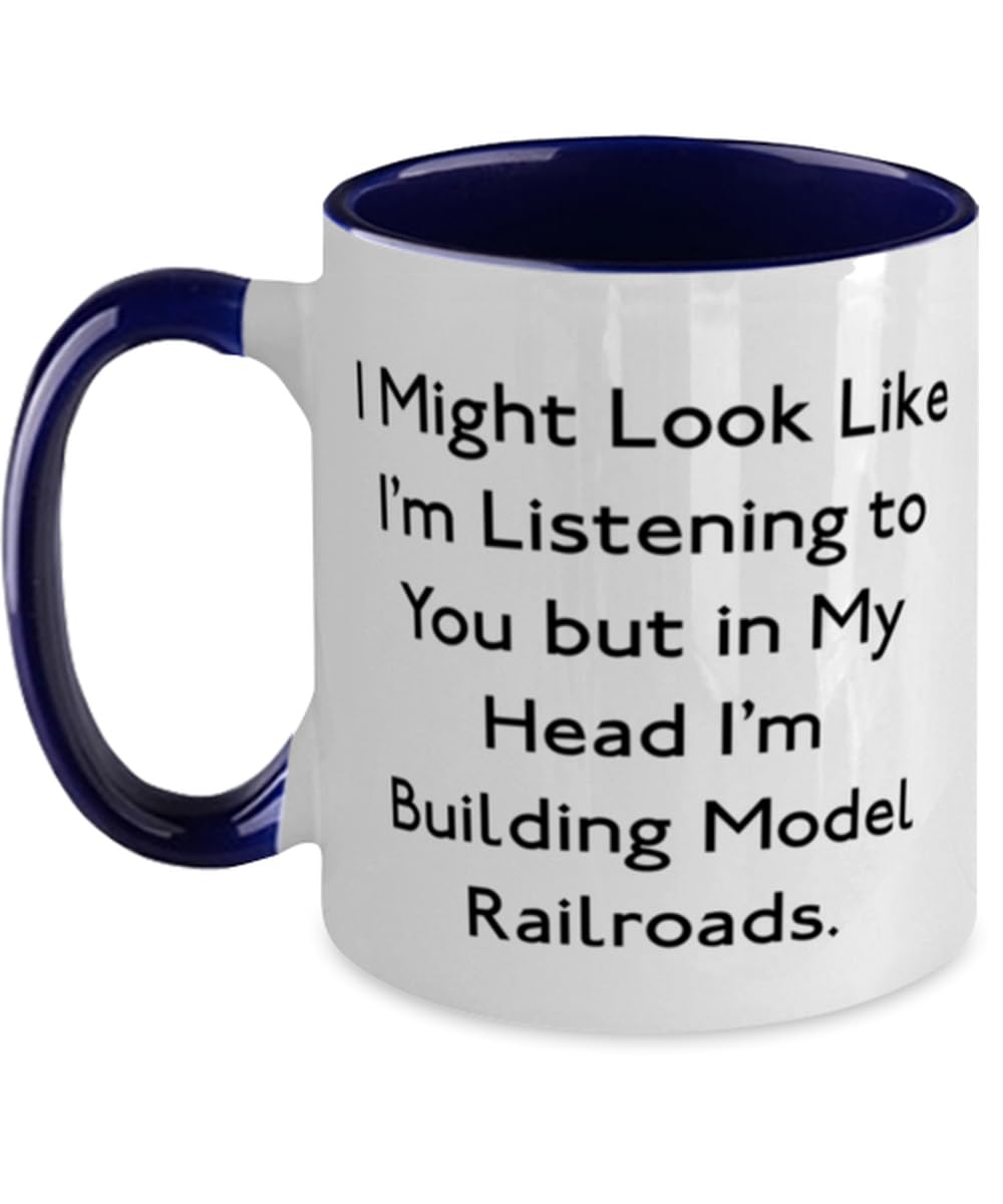 I Might Look Like I'm Listening to You but in My. Two Tone 11oz Mug, Model Railroads Present From Friends, Epic Cup For Friends, Model trains, Train sets, Toy trains, Electric trains, HO scale