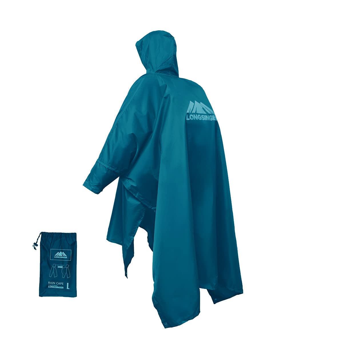 longsinger Waterproof Reusable Rain Poncho with Adjustable Hood and Arms for Hiking, Fishing, Hunting, Outdoor, Climbing, Camping, Blue, L-X-L