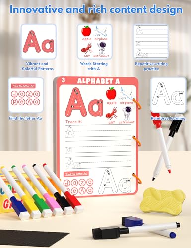 Preschool Learning Activities Educational Workbook, 62 Reusable Pages Pre Kindergarten Workbooks, Number Letter Tracing Books for Kids, Autism Learning Materials, ABC Busy Book for Kids Ages 3-7 - Image 6
