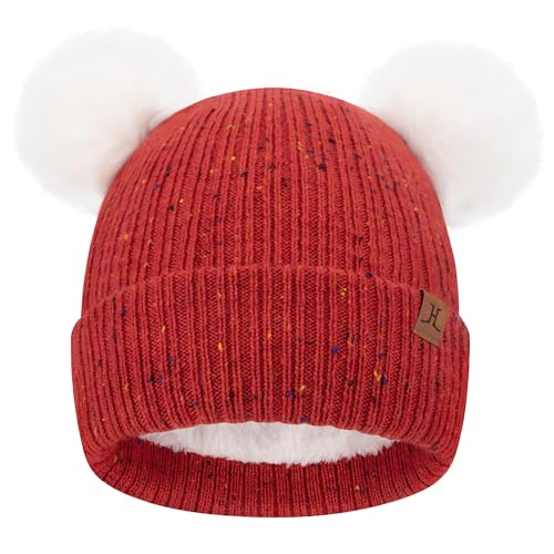 Bequemer Laden Gorro de Invierno Bebés Niños - Doble Pompones, Forro Fleece Caliente Gorros para 0-12 Meses, 1-4 Años Niñas Niños Regalo
