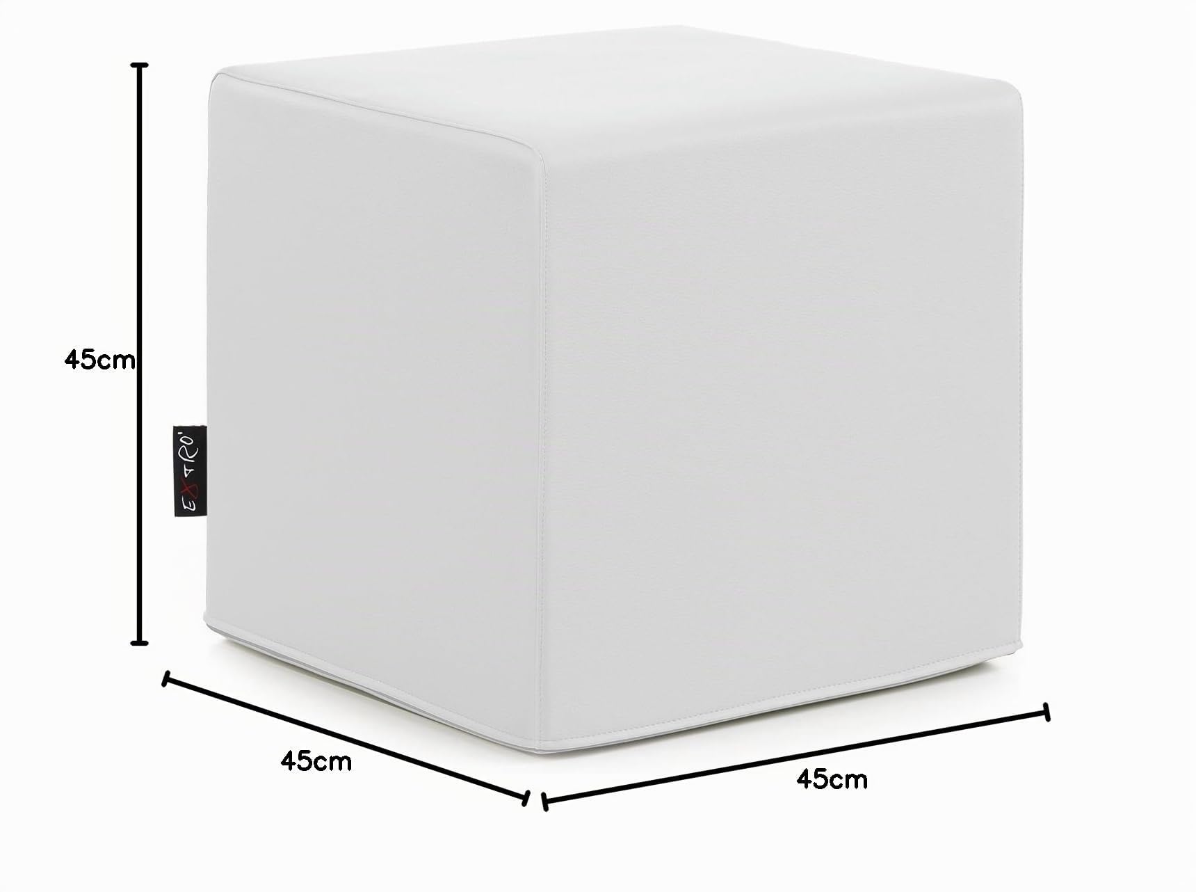 CUBO POUF ECOPELLE BIANCO MIS. 45X45 H.45 SFODERABILE SFODERABILI STRUTTURA INTERNA IN POLIURETANO ESPANSO DA SEDUTA "SENZA VASSOIO IN PLEXIGLASS" "SENZA FODERA DI RICAMBIO"