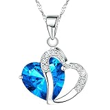 KATGI Fashion Austrian Crystals Heart Shape Pendant Necklace (Medium Blue)