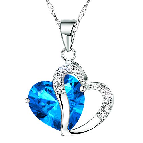 KATGI Fashion Austrian Crystals Heart Shape Pendant Necklace (Medium Blue)