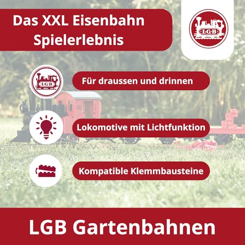 LGB – 90463 Gartenbahn Starterset Klemmbausteinzug mit Lokomotive und zwei Waggons, Outdoor-Eisenbahn, Spur G, 74.9 x 54.1 x 15.49 cm – Bild 5