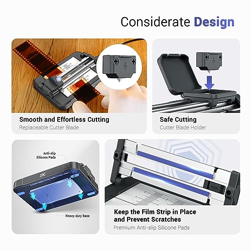 jjc negative slide film cutter for 35mm 120 format strip 35mm film trimmer with 11-level brightness adjustable led backlight panel support usb-c charging and graduated mark for clean cutting