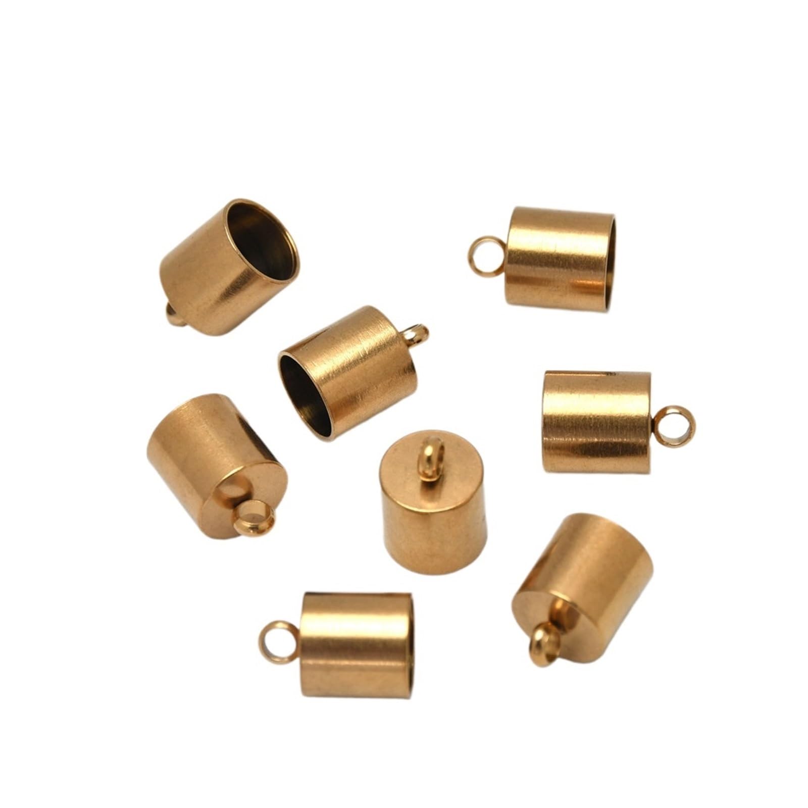 WEKONUMEX Rope Stoppers, 10 Pack Stainless Steel Glue In Cord End Caps 2-10mm Silver Gold With Loop For DIY Jewelry(Gold Color 8mm)