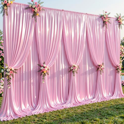 40x10ft Pink Glitter Backdrop Curtain for Parties, Wrinkle Free Satin Photo Backdrop Drapes 8 Panels 5x10FT Shimmer Back Drop Cloth for Wedding Birthday Baby Shower Photography Background Decor
