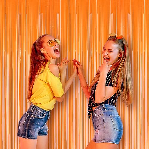 Image of Voircoloria 2 Pack Orange Foil Fringe Backdrop Curtains, Tinsel Streamers Birthday Party Decorations, Fringe Backdrop for Graduation, Baby Shower, Gender Reveal, Disco Party