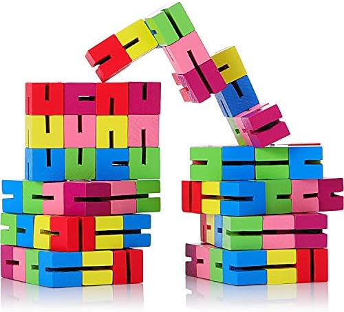 9 Pieces Twist and Lock Blocks Mini Fidget Puzzles Wooden Flexible Puzzles Stretchable for Fidget or Party Favors