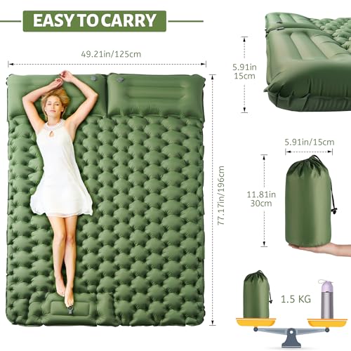 Matelas Camping 2 Place, Tapis de Sol Camping élargi et épaissi, Pneumatique avec Pompe à air à Pédale, Matelas Ultra-Léger et Portable, Idéal pour La Plage, La Randonnée – Image 4