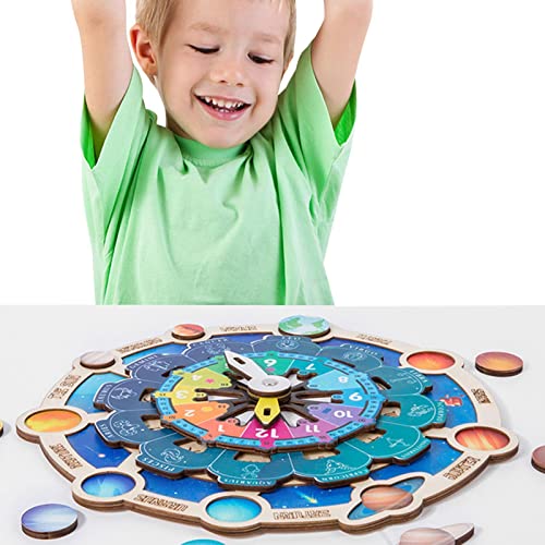 Exuberia Horloge d'enseignement | Constellation planétaire en Bois Indiquant l'heure | Horloge pour Enfants Apprendre à dire l'heure pour bébé Jouets éducatifs Constellation Correspondant Horloge de