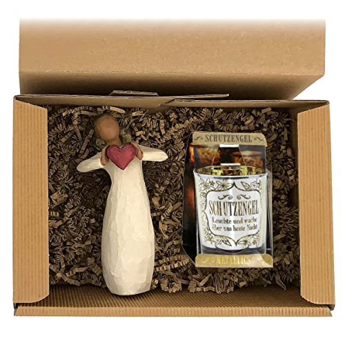 Geschenkset 2-teilig 'Schutzengel' / Willow Tree Figur / Windlicht / Kommunion Cover