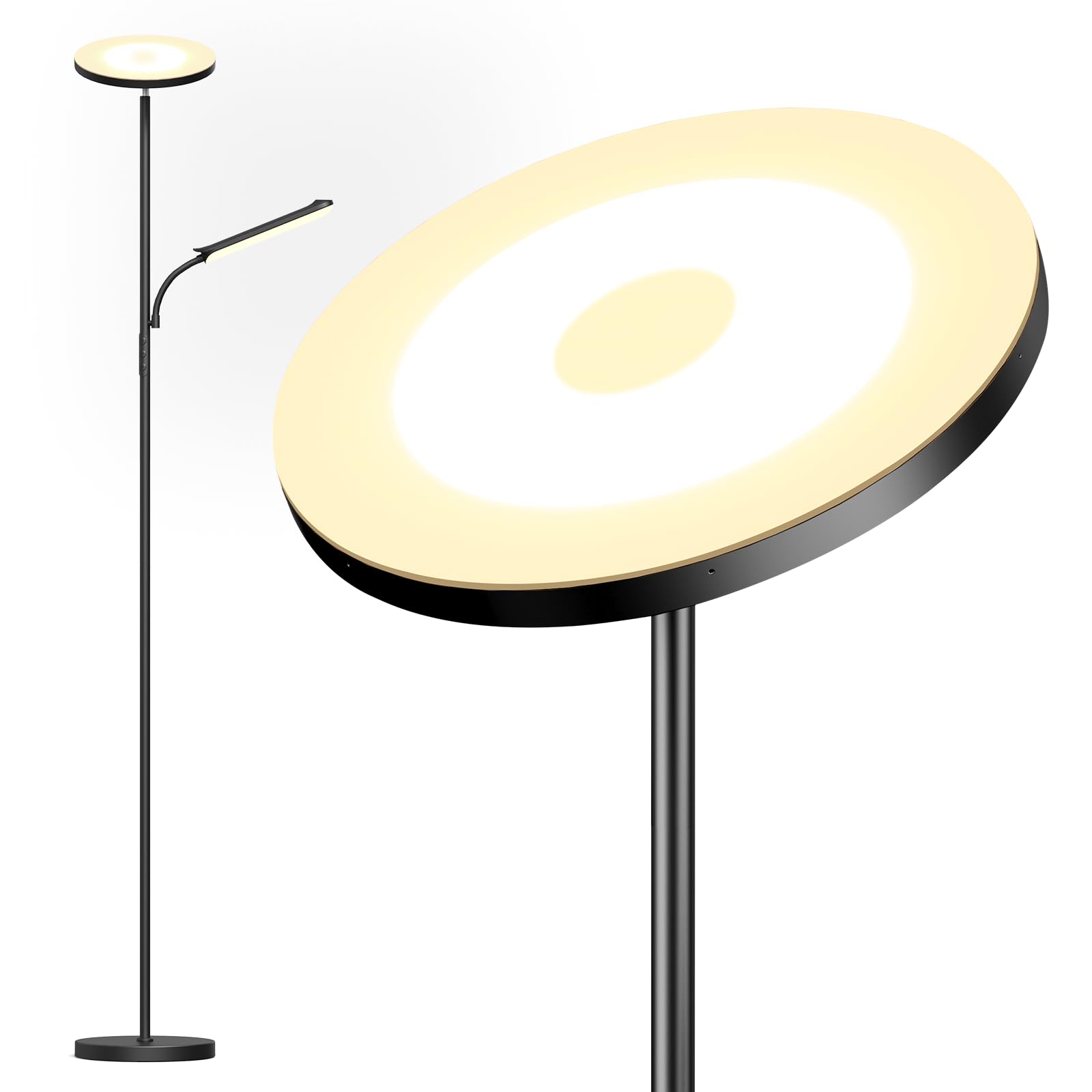 LUCKEA 42W LED Floor Lamp - 4 Color Temperature, Dimmable Brightness Uplighter with Remote Control & Touch Control, 1 Hour Timer for Living Room, Bedroom, Office