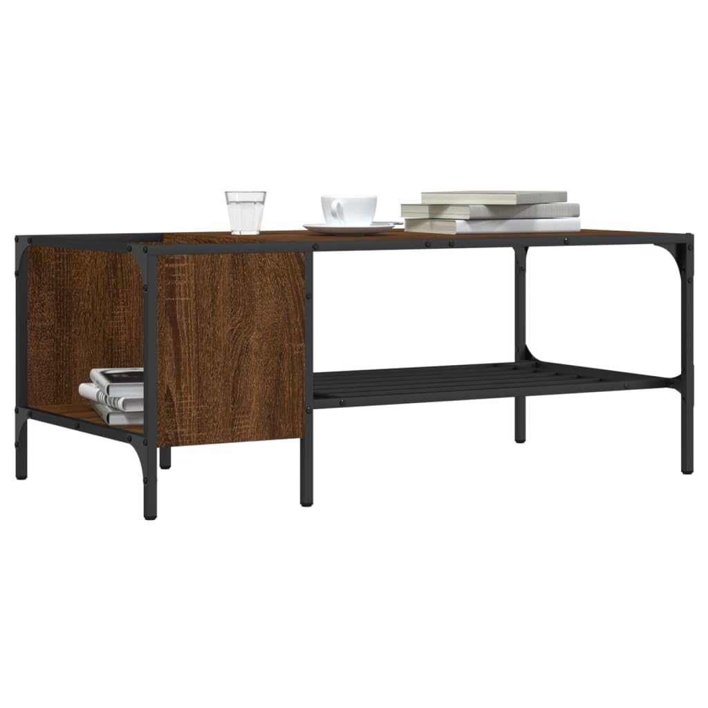 vidaXL Mesa de Centro con Estante, Mesita Auxiliar con Almacenaje, Mesa Decorativa de Sofá, Mueble para Salón, Madera de Ingeniería Roble Marrón