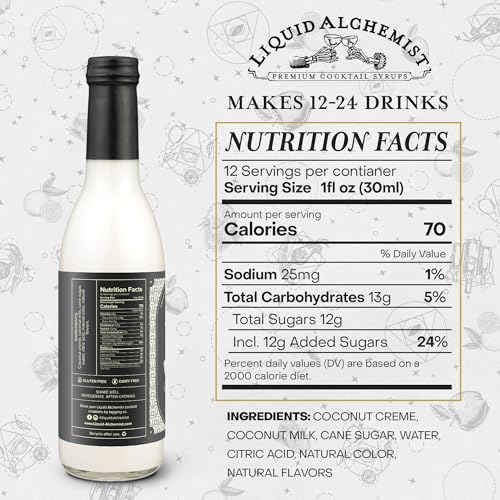 Image of Liquid Alchemist Coconut Syrup for Drinks - Real Ingredients Make our Cream of Coconut Syrup a Perfect Pina Colada Drink Mix - Tropical Flavoring for Drinks - Vegan & Non-GMO (12.7 oz)