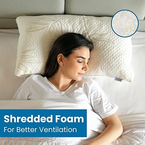Sleepsia Bamboo Pillow - King Size Shredded Memory Foam Neck Support Bed Pillow for Side, Back and Stomach Sleepers - Breathable Pillows for Sleeping with Washable Pillow Cover Pack of 1